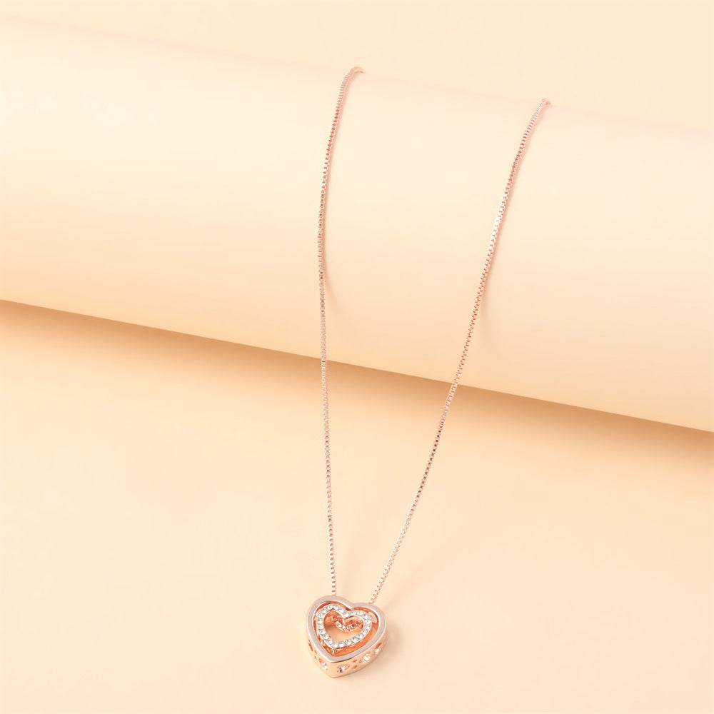 Wholesale  micro-inlaid love crystal alloy cute double heart pendant necklace
