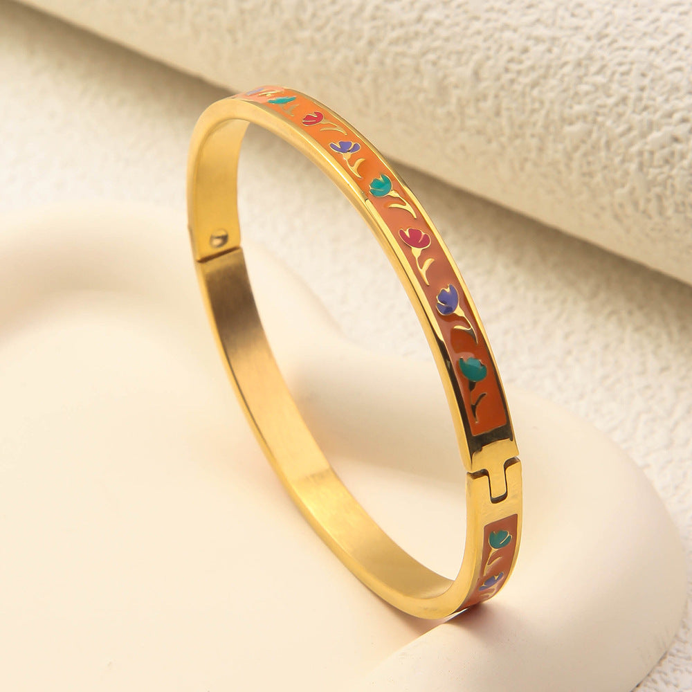 Wholesale Niche Light Luxury Stainless Steel Enamel Oil Drip Bracelet ACC-BT-RuiX005