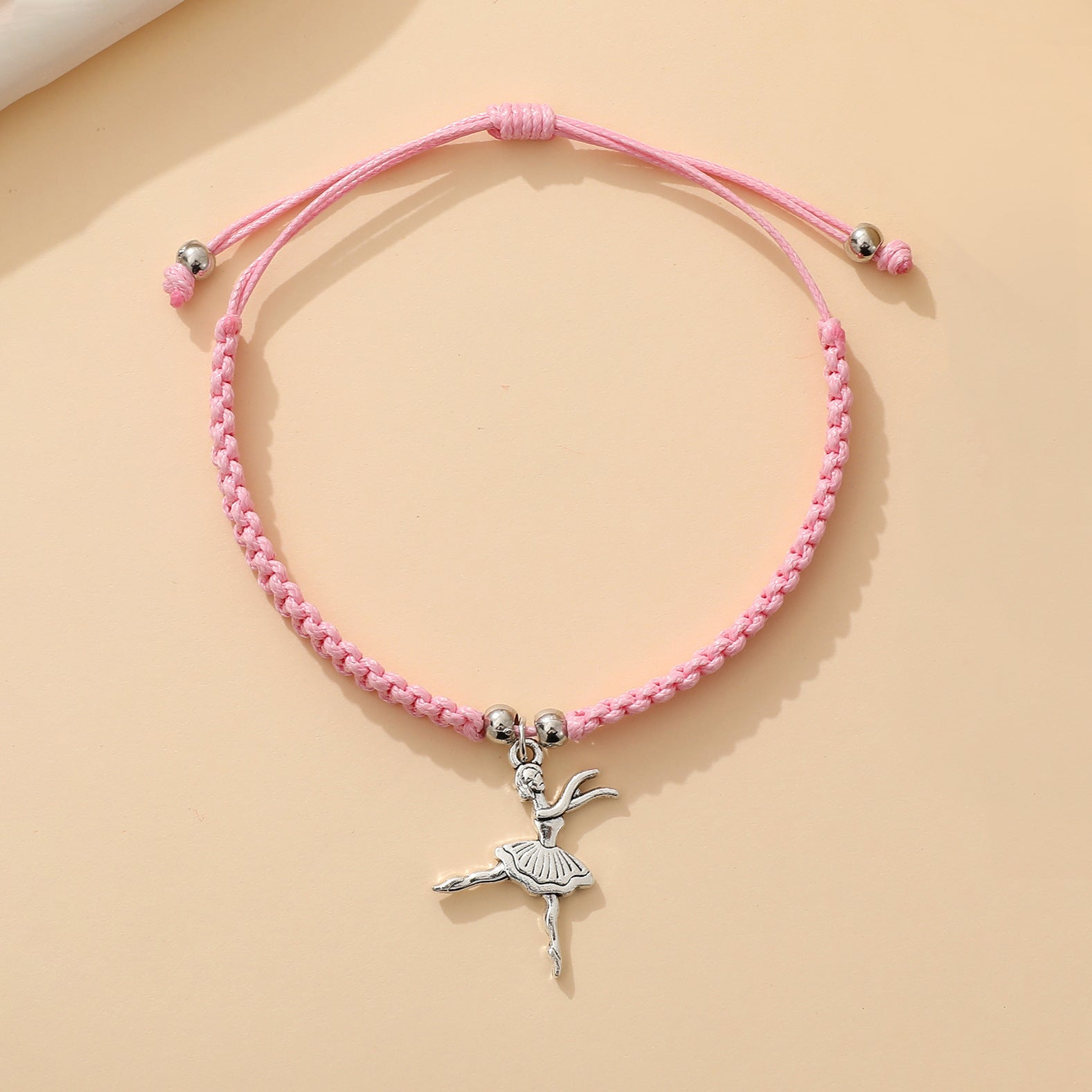 Wholesale Alloy Woven Ballet Dancer Bracelet for Women,  Pink Adjustable Cord,  Trendy Jewelry Accessory