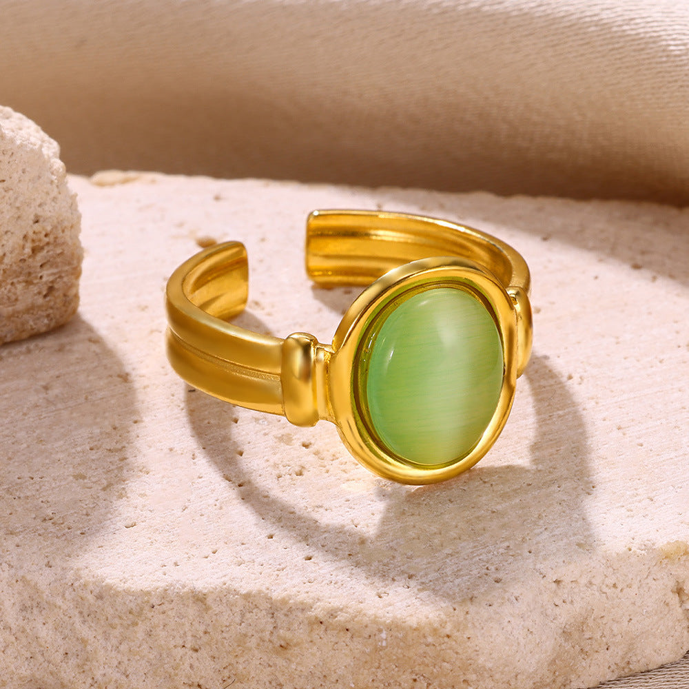 Wholesale Retro Oval Cat' s Eye Stone Ring,  Gold-Tone Stainless Steel,  Adjustable,  Everyday Gift