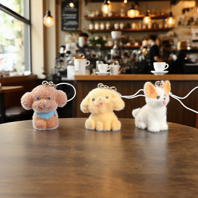 Wholesale Cute Stereo Flocking Resin Dog Pendant Keychain