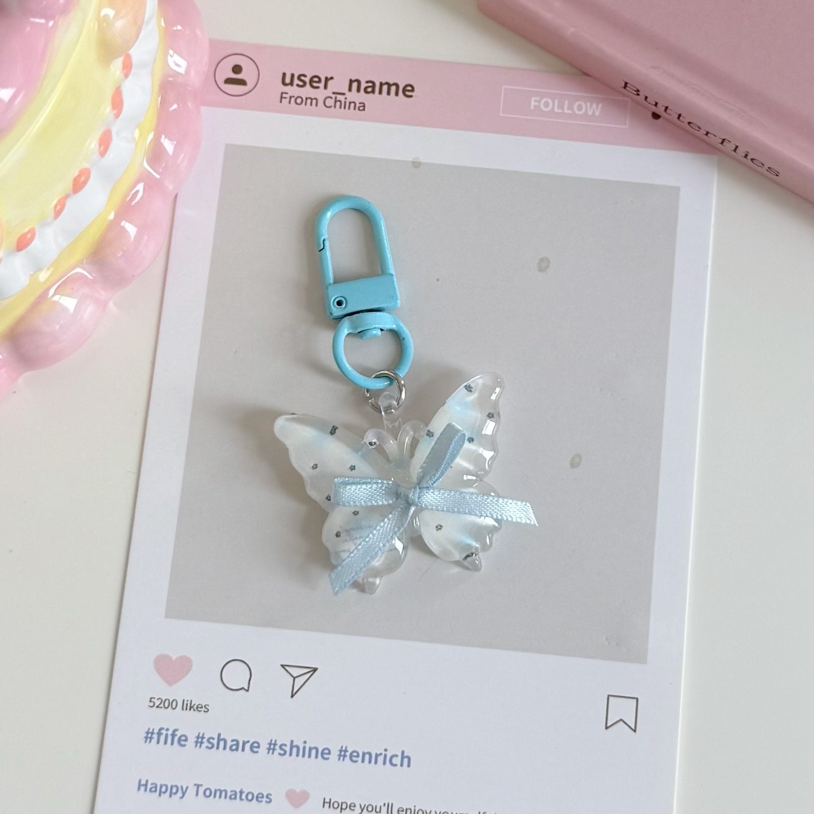Wholesale Clear Plastic Butterfly Keychain Korean Style Fairy Design Bag Charm for Girls