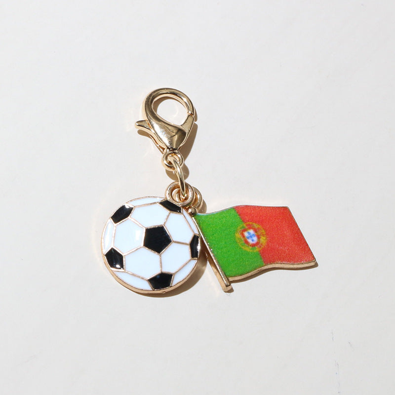 Wholesale Zinc Alloy Soccer Flag Charm Keychain Pendant for DIY Jewelry Making Boutique Resale