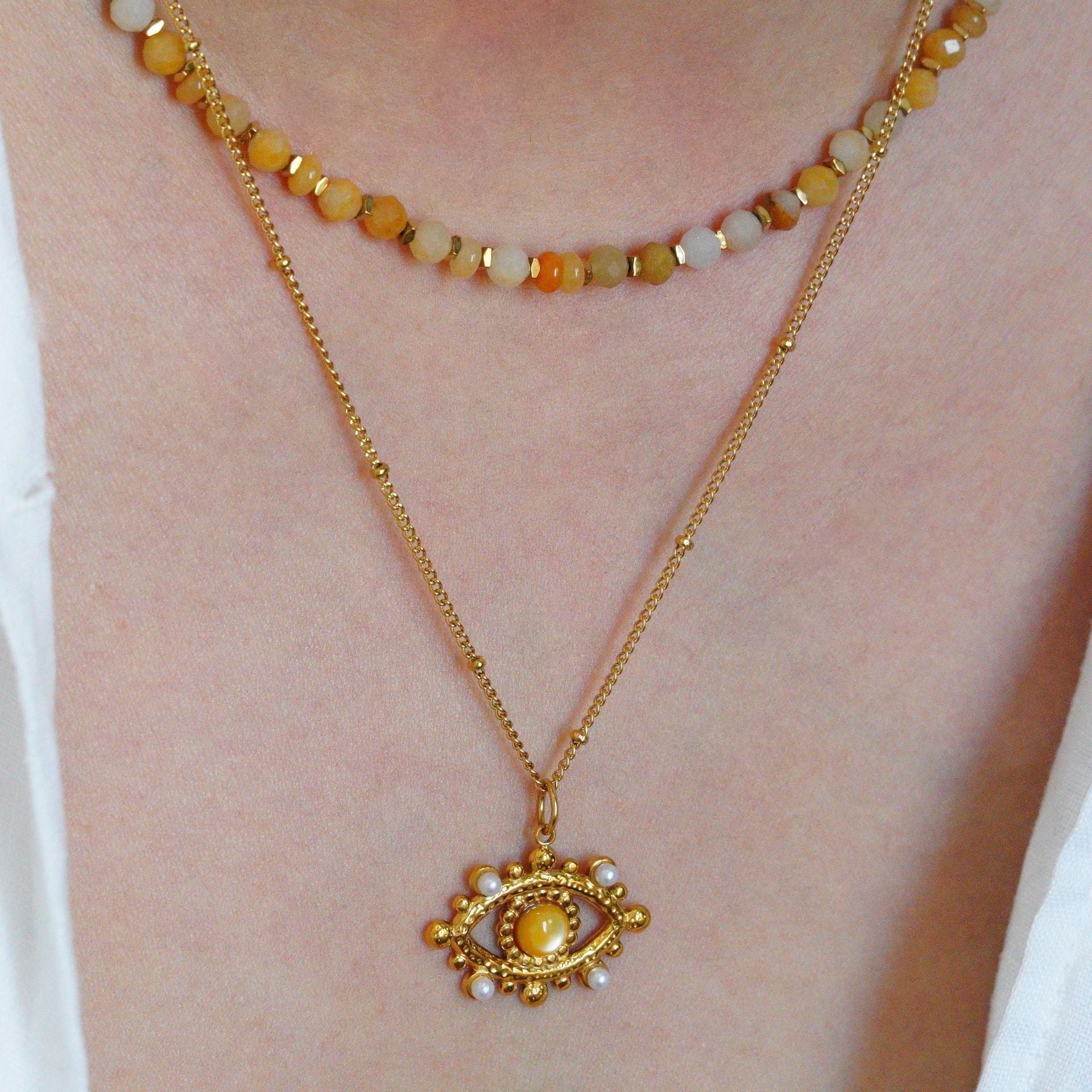 Wholesale Natural Stone Shell Layered Necklace - Hand Beaded Stainless Steel Gold Plated Jewelry Accessory for Everyday Fashion