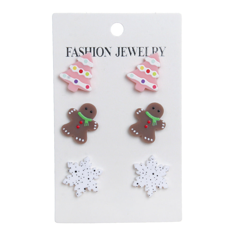Wholesale  Acrylic Christmas Tree Gingerbread Man Snowflake Three-Piece Set Earrings