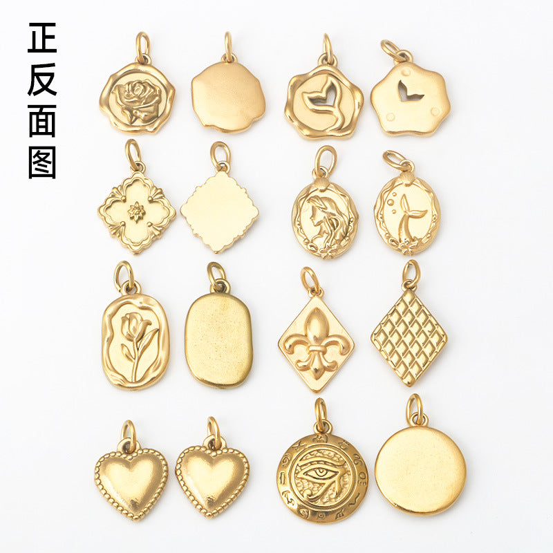 Wholesale Stainless Steel Mermaid Flower Peach Heart Gold Pendant