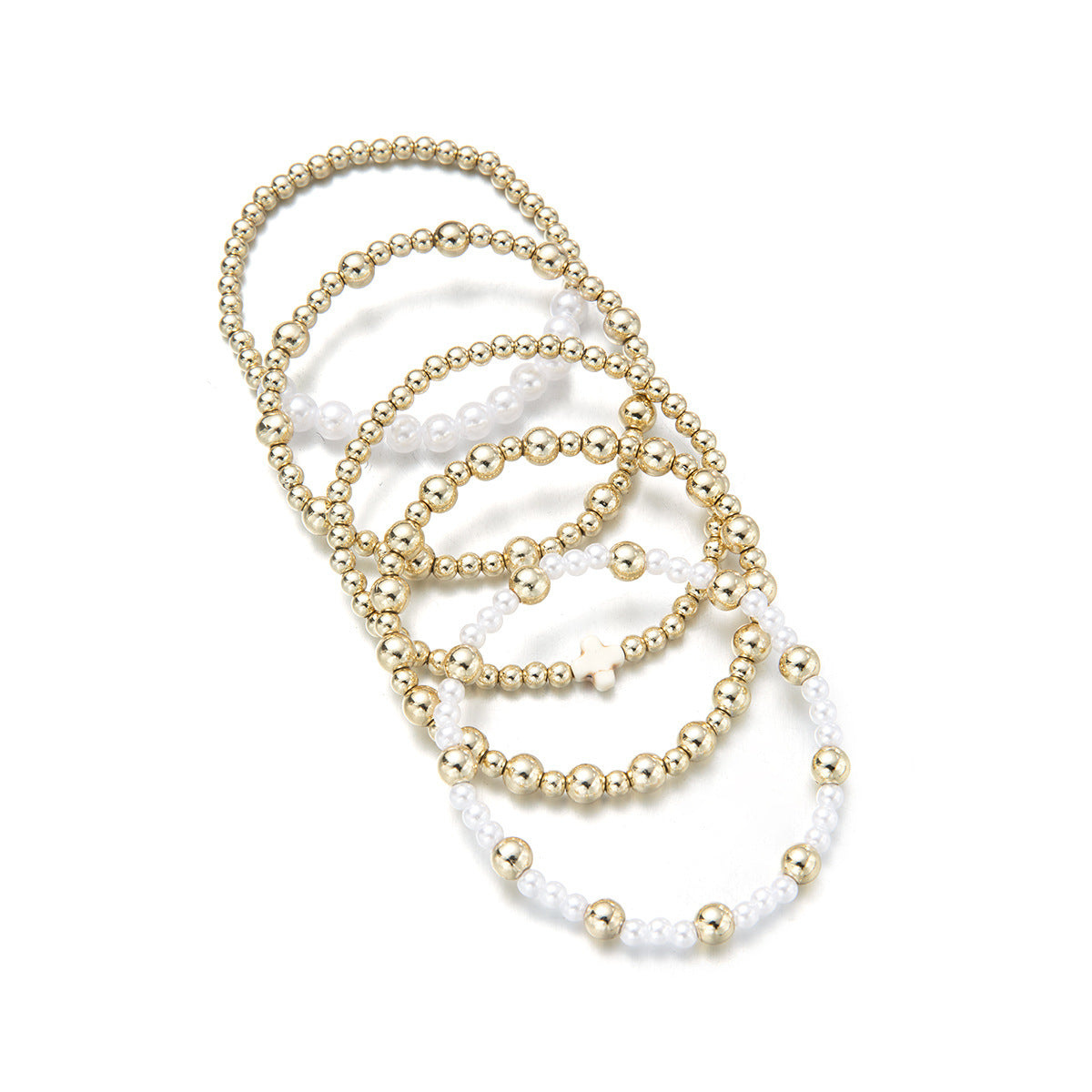 Wholesale  Turquoise Cross Pearl  Beaded Elastic Ladies Bracelet