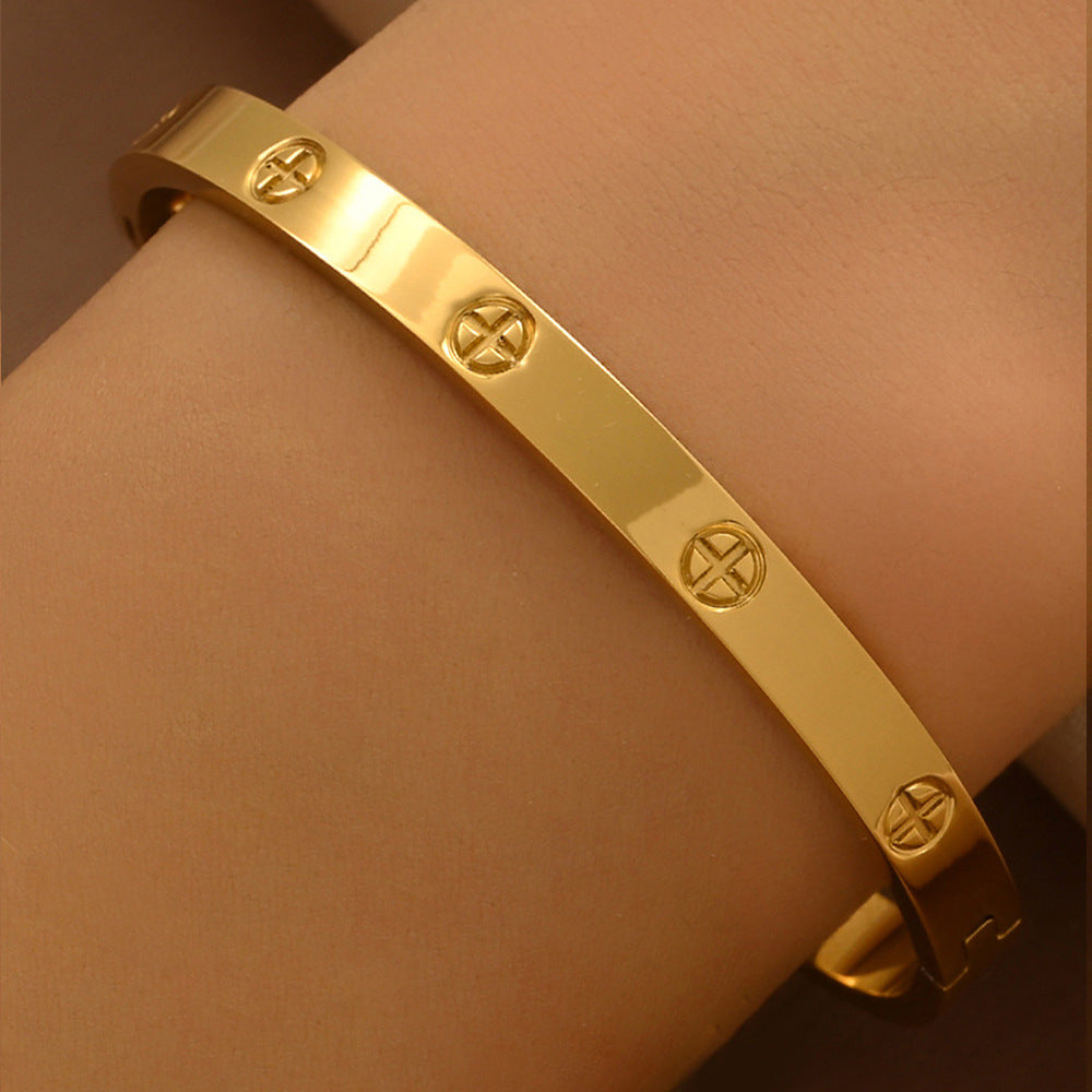 Wholesale Ins Style Cross Nail Micro-Set Zircon Bracelet Stainless Steel Electroplated Fashion Accessory
