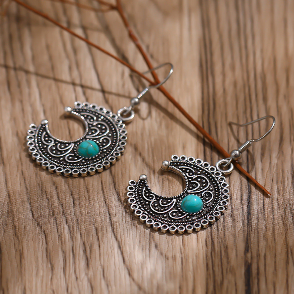 Wholesale  Vintage Earrings Fashion Personality Moon Turquoise Earrings