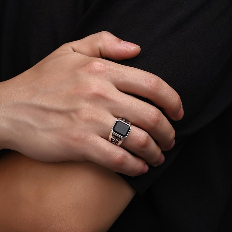 Wholesale Auspicious cloud pattern obsidian ring open ring