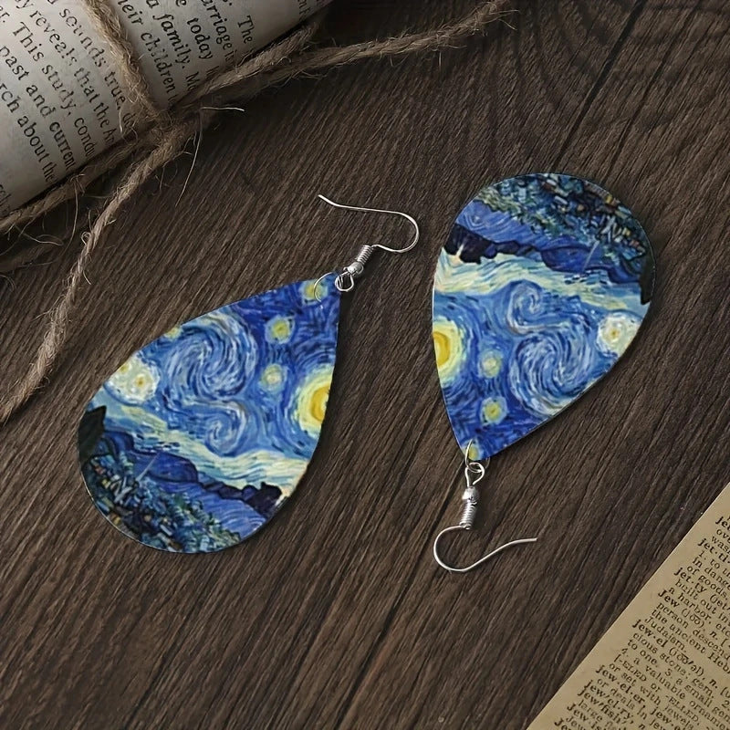 Wholesale Vintage  Art Oil Painting Pattern Leather Earrings