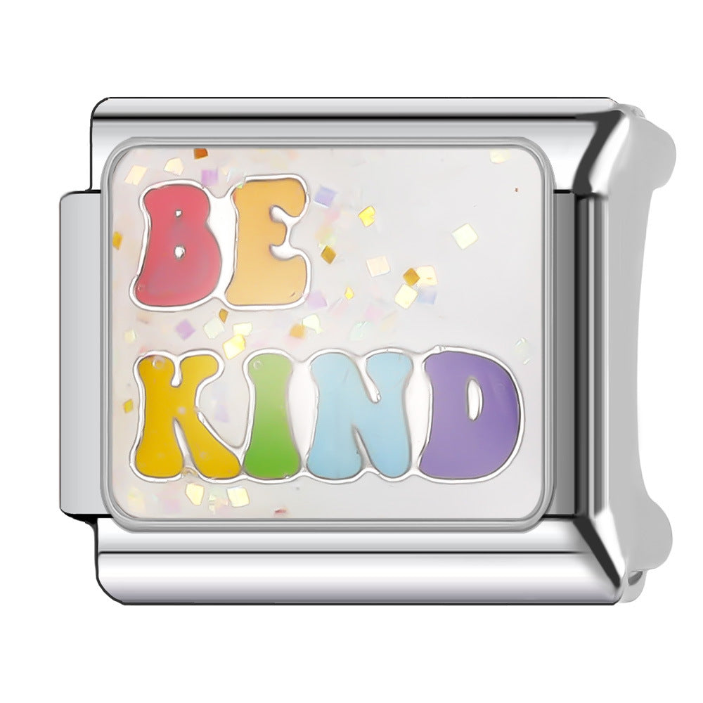 Wholesale Italian Charm Bracelet 9mm DIY Splicing English Short Sentence Series Stainless Steel Composable Bracelet