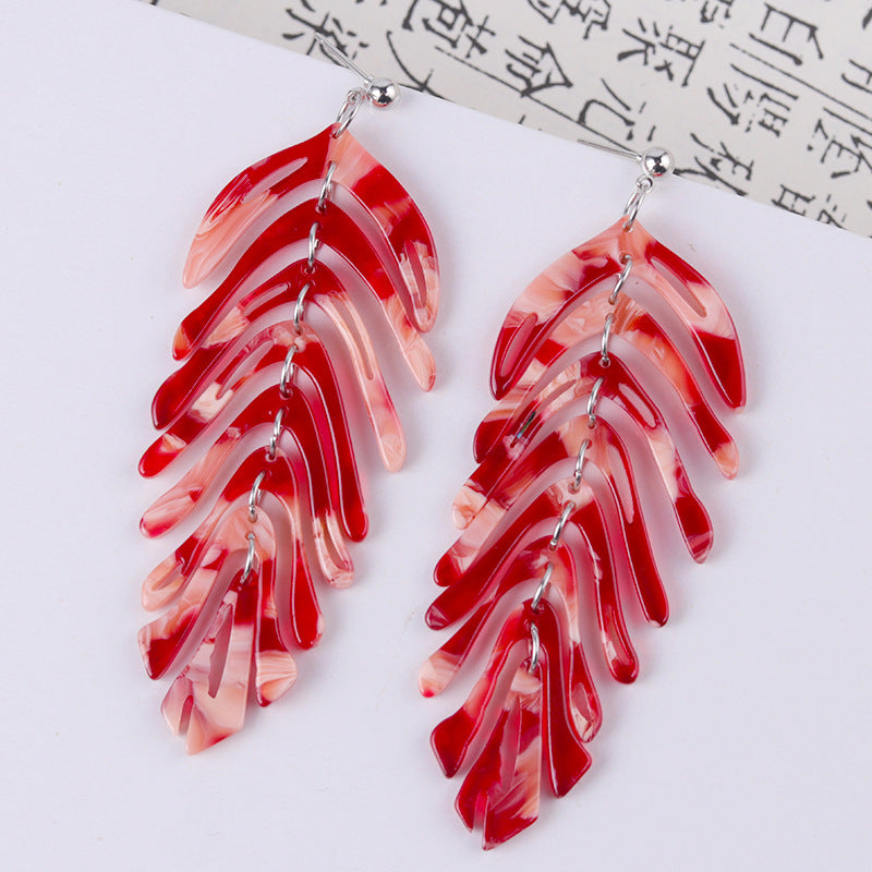 Wholesale leaf earrings fresh simple leaf acrylic acetate earrings Tassel Style