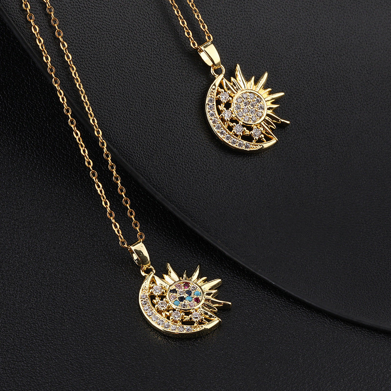 Wholesale Fashion Zircon Sun Geometric Pendant Necklace Trendy Collarbone Chain Jewelry Accessory For Resale