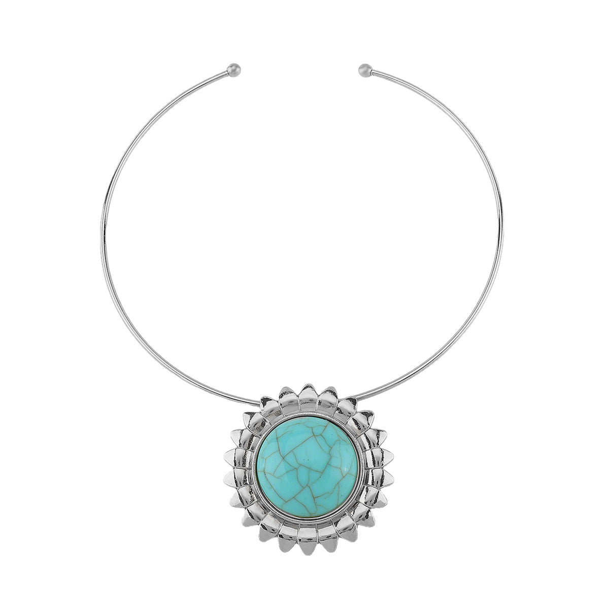 Wholesale  round turquoise inlaid flowers metal earrings collar light luxury necklace stud earrings