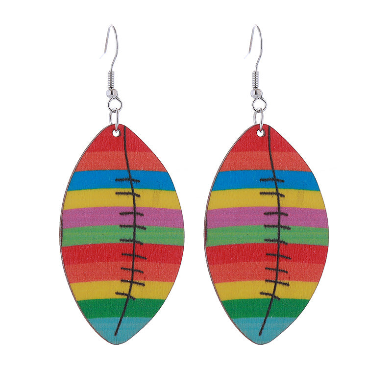 Wholesale Football Simple Print Wooden Earrings