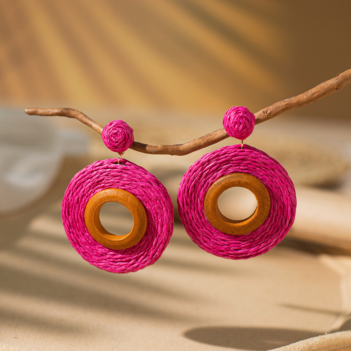 Wholesale Bohemian Exaggerated Raffia Earrings Hand Woven ACC-ES-XLH002