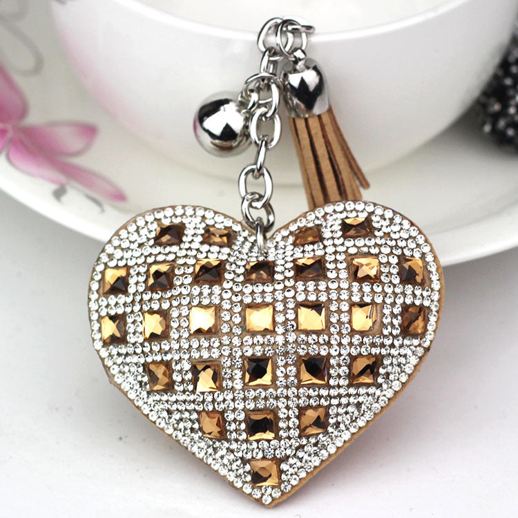 Wholesale Korean velvet glass diamond heart key chain European and American style fashion car pendant personalized gift key chain pendant