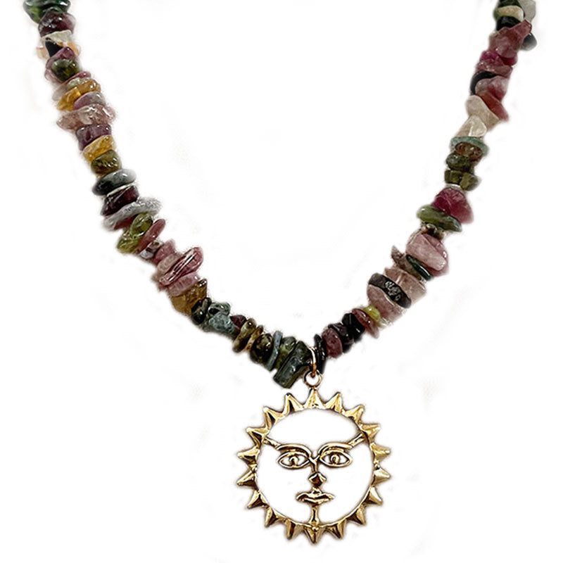 Wholesale Colorful natural stone face necklace