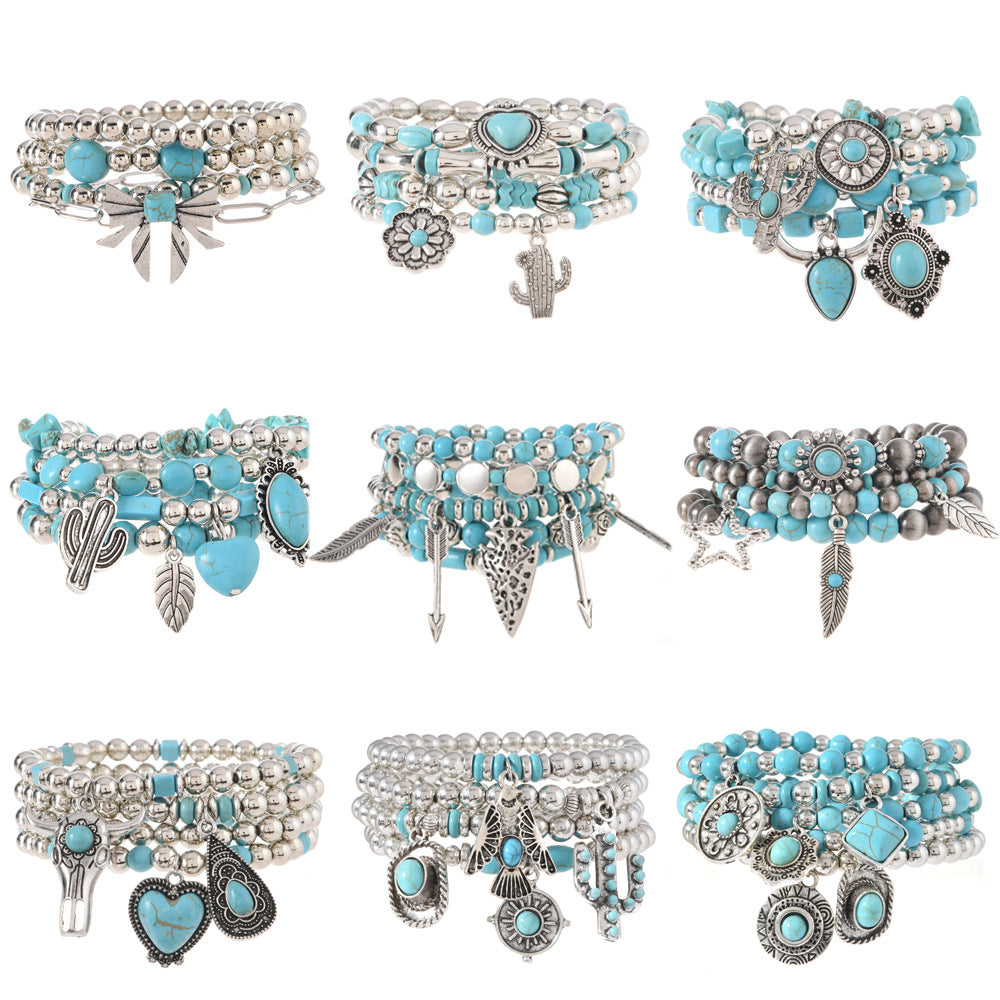 Wholesale Turquoise Western Cowboy Style Bracelet,  Handmade Fashion Jewelry for Women,  Everyday Wear Gift