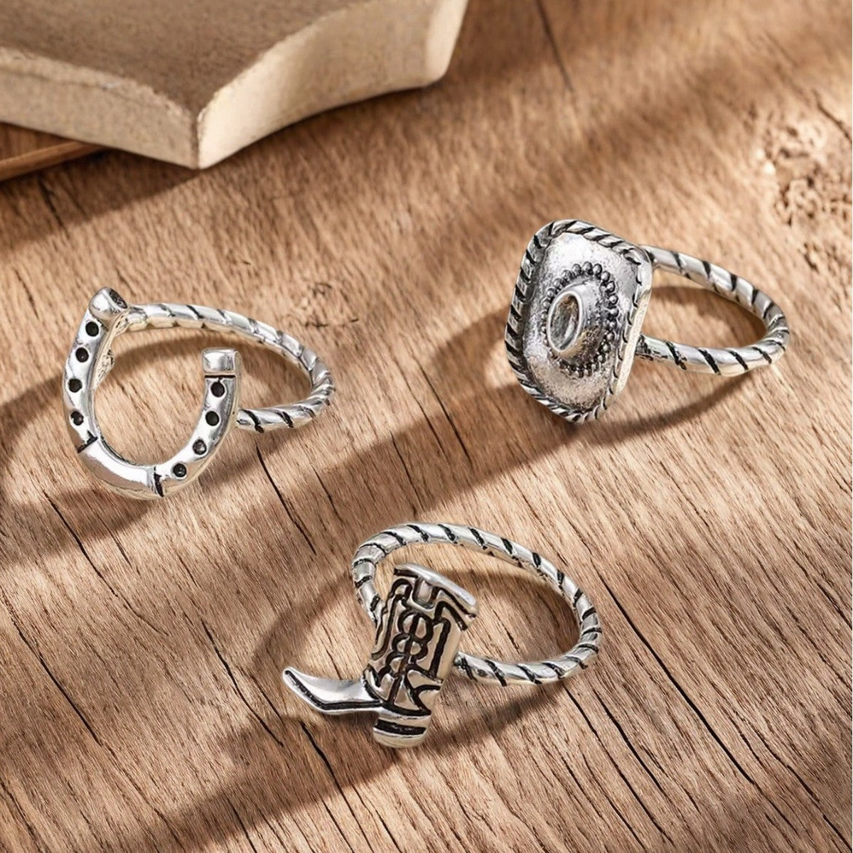 Wholesale Retro Western Cowboy Ring Set For Women Antique Silver Alloy Chic Everyday Jewelry