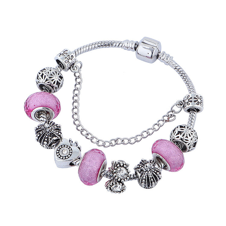 Wholesale beaded crystal bracelet retro hollow crown heart-shaped bracelet