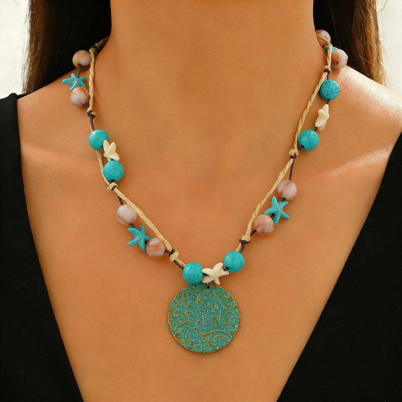 Wholesale Bohemian Turquoise Pendant Necklace - Alloy Electroplated Retro Snail Heart Charm,  Fashion Accessory