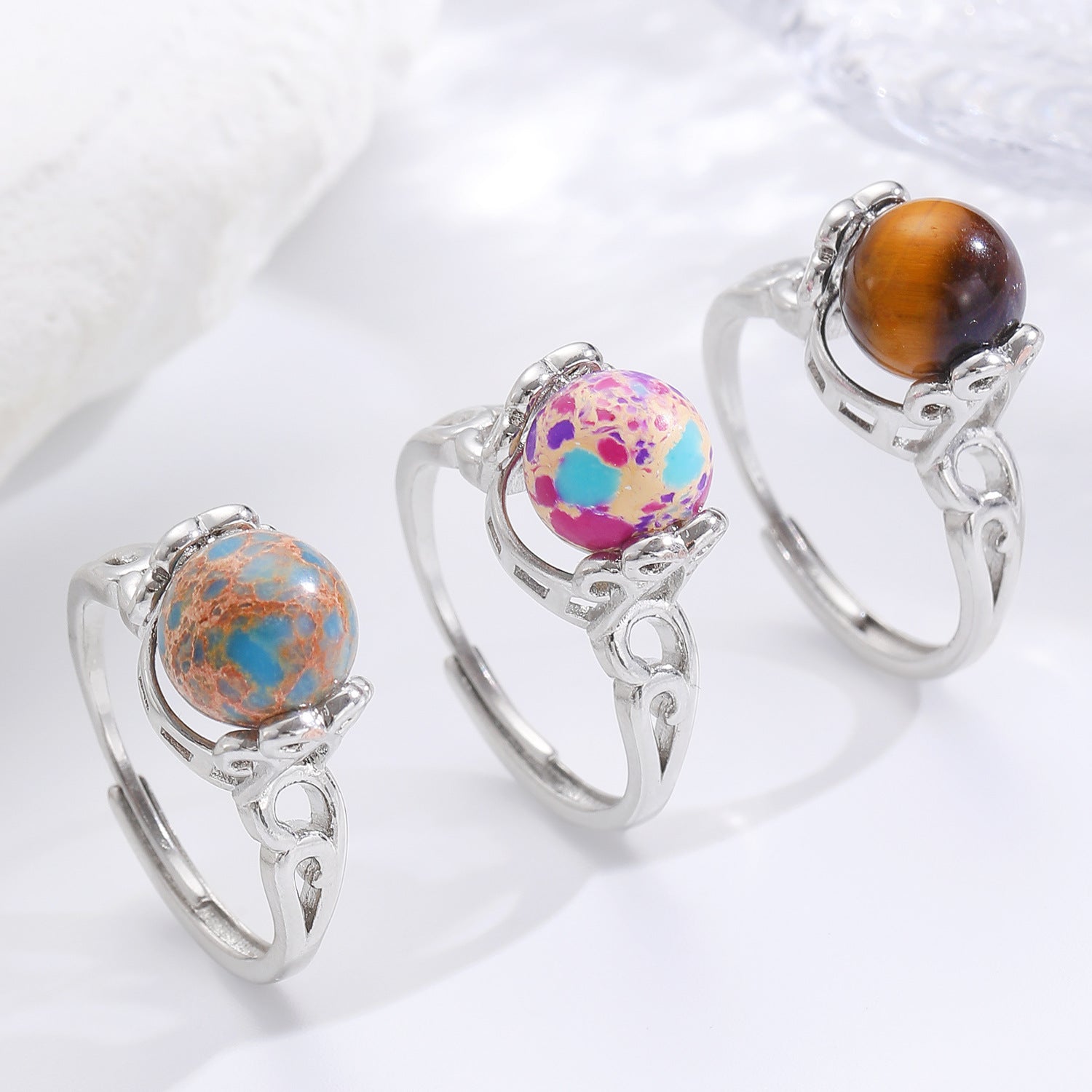 Wholesale Copper open-ended ring with natural stone