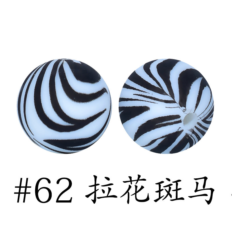 Wholesale 50pcs 15mm Western Style Leopard Skull Color Aztec Printed Silicone Balls Beads ACC-BDS-HeSheng009