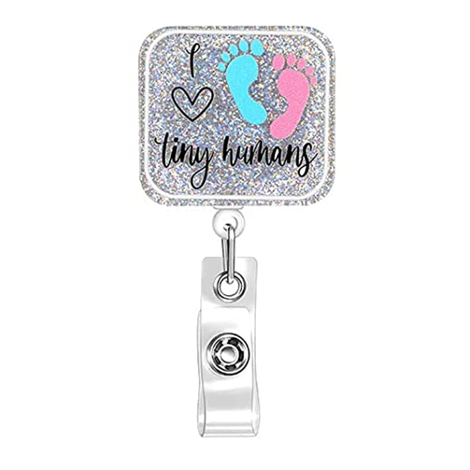 Wholesale Badge Reels Glitter Acrylic Baby Bottle Rainbow Retractable Keychain
