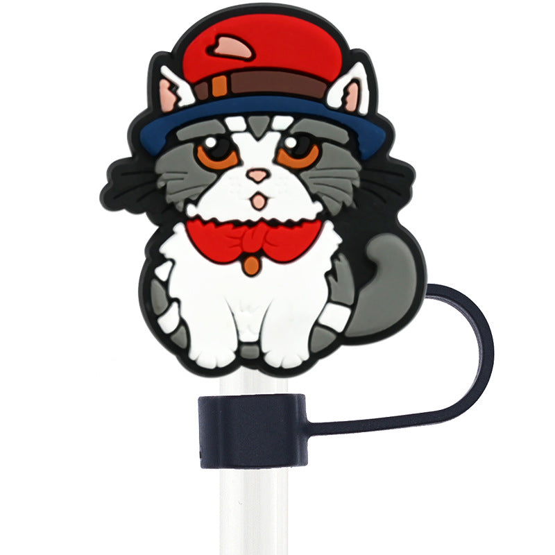 Wholesale Random 100pcs Cute Cat Series 10mm PVC Soft Straw Tube Cap  ACC-SCR-RYY110