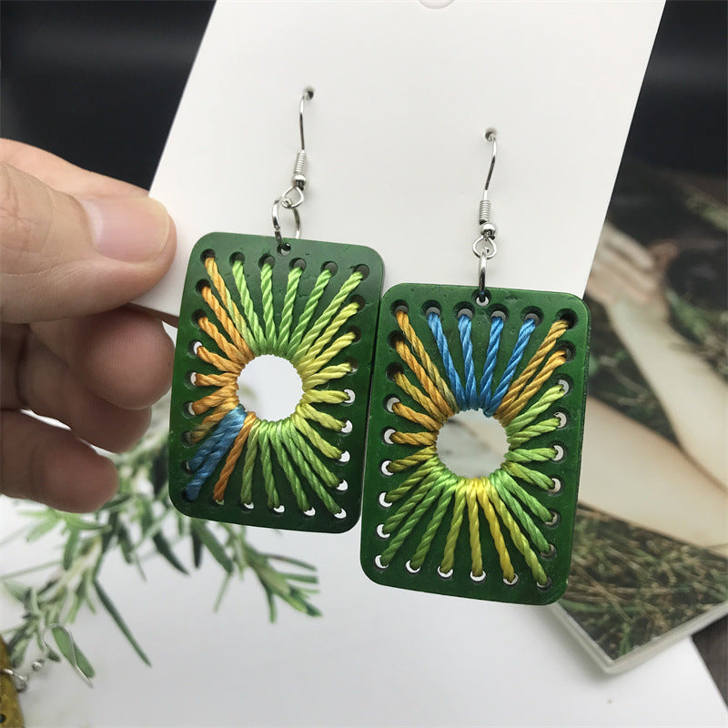 Wholesale Vintage Geometric Bohemian Wood Rectangular Earrings ACC-ES-FX059