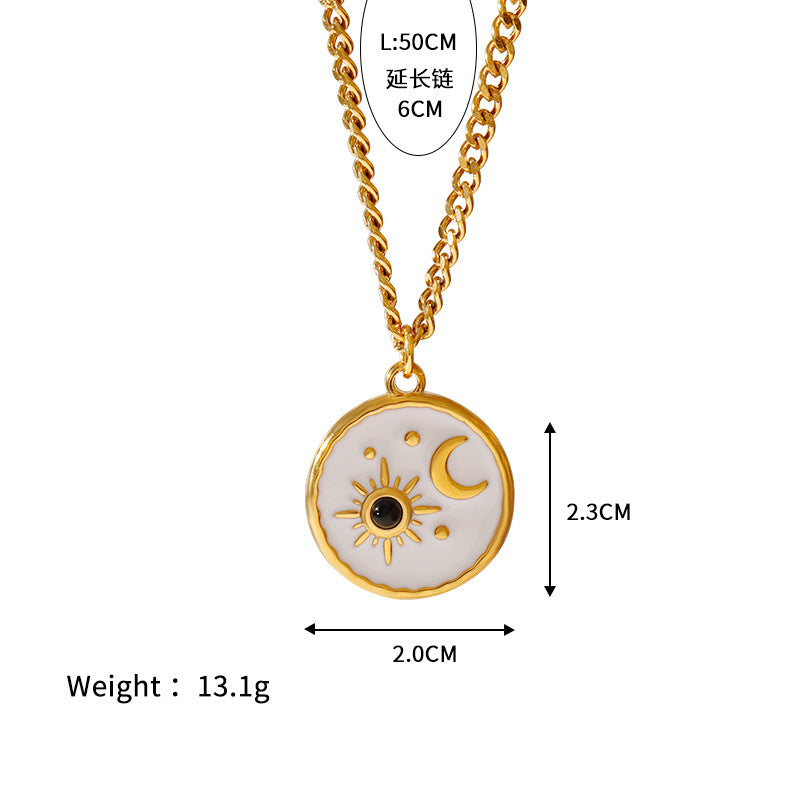 Wholesale Stainless steel drop glaze sun moon simple necklace