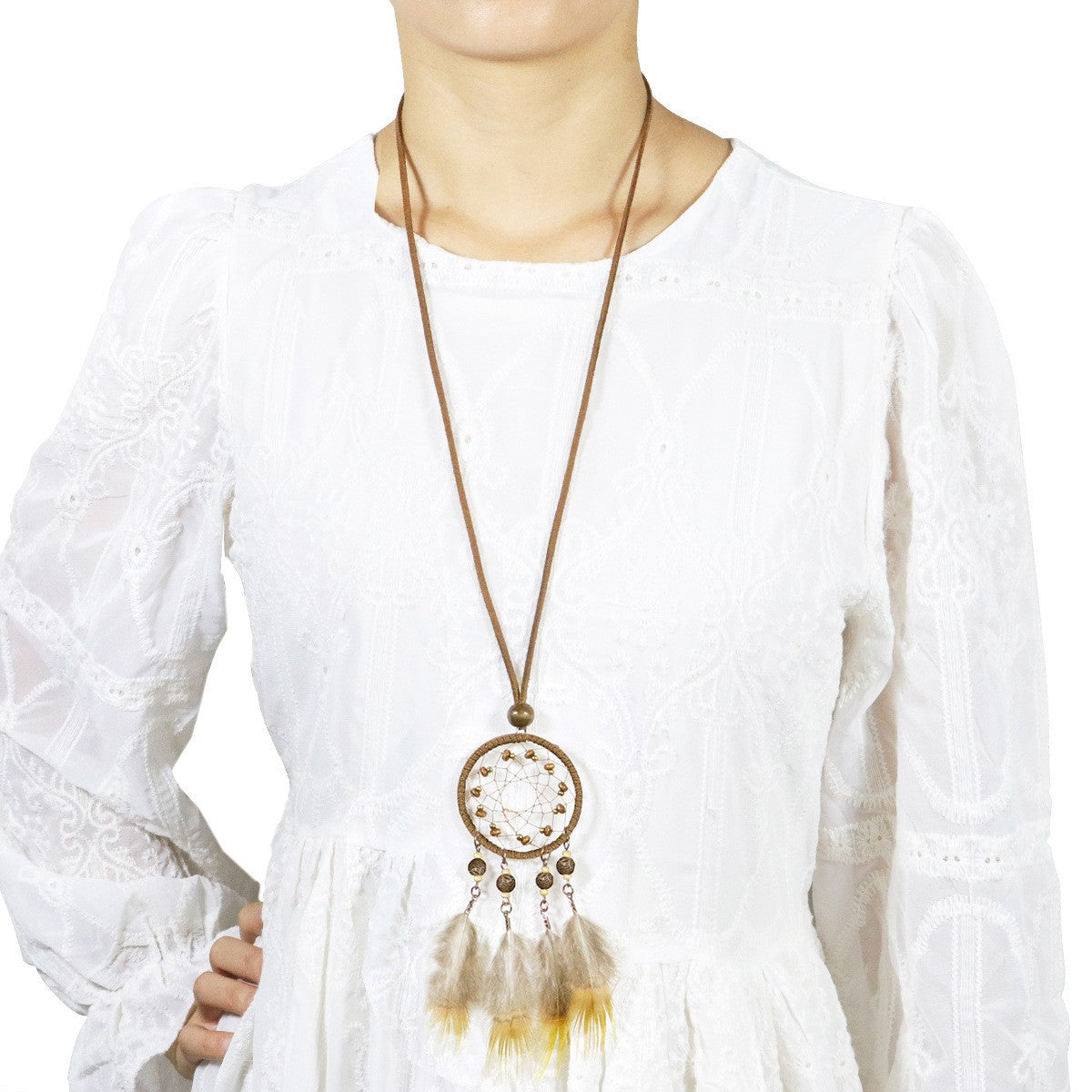 Wholesale Retro Feather Tassel Necklace Alloy Handmade Long Chain Layering Jewelry Fashion Accessory