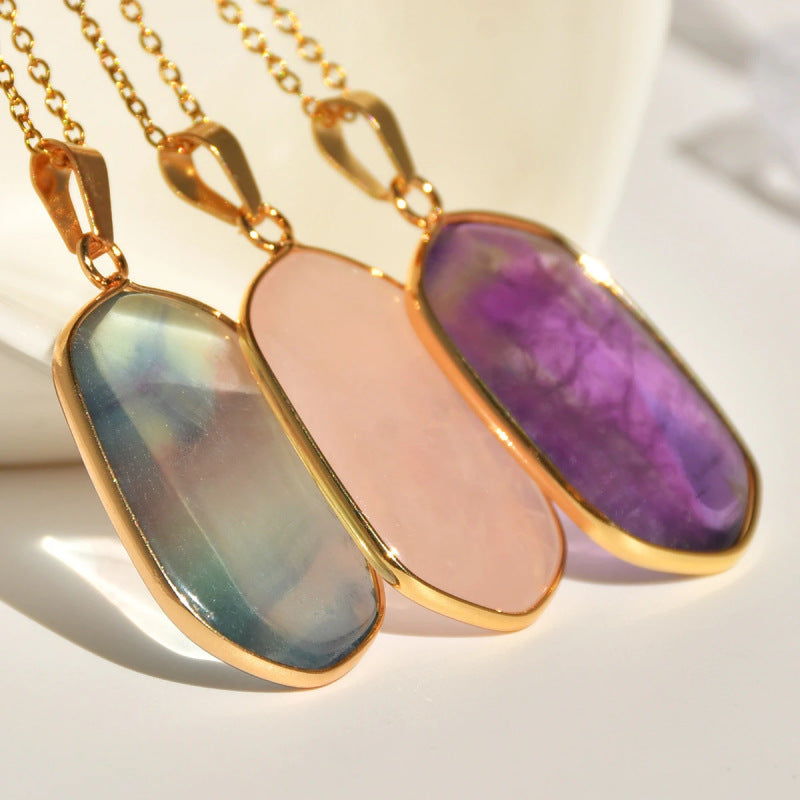 Wholesale Gold Plated Geometric Natural Stone Pendant Necklace Quartz Choker Fashion Jewelry Accessory For Boutique Resale