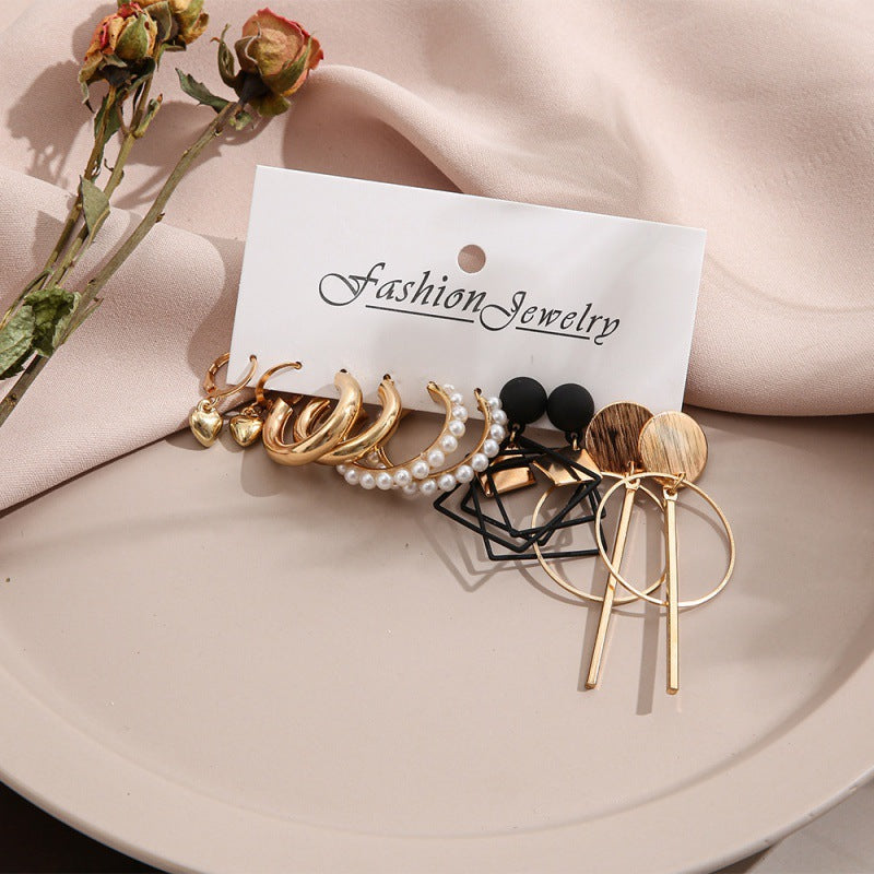 Wholesale diamond geometric alloy earrings set