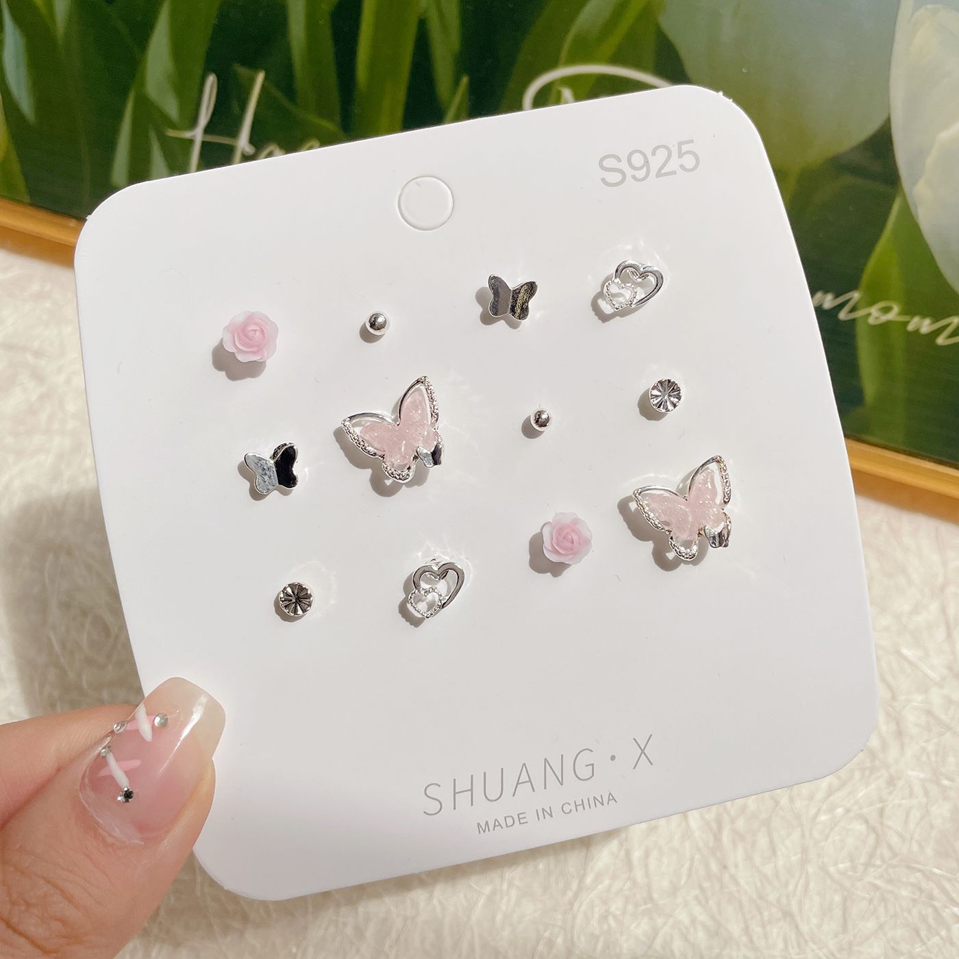 Wholesale Sweet and fresh silver needle small floral and fruit earrings