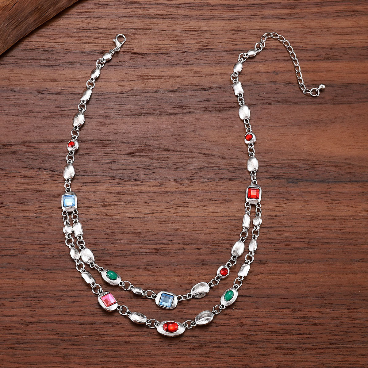 Wholesale Ethnic style double-layer necklace with diamonds and turquoise