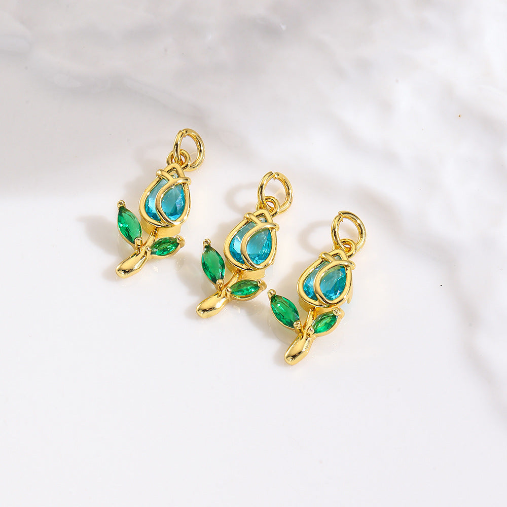 Wholesale Colorful zircon flower tulip pendant