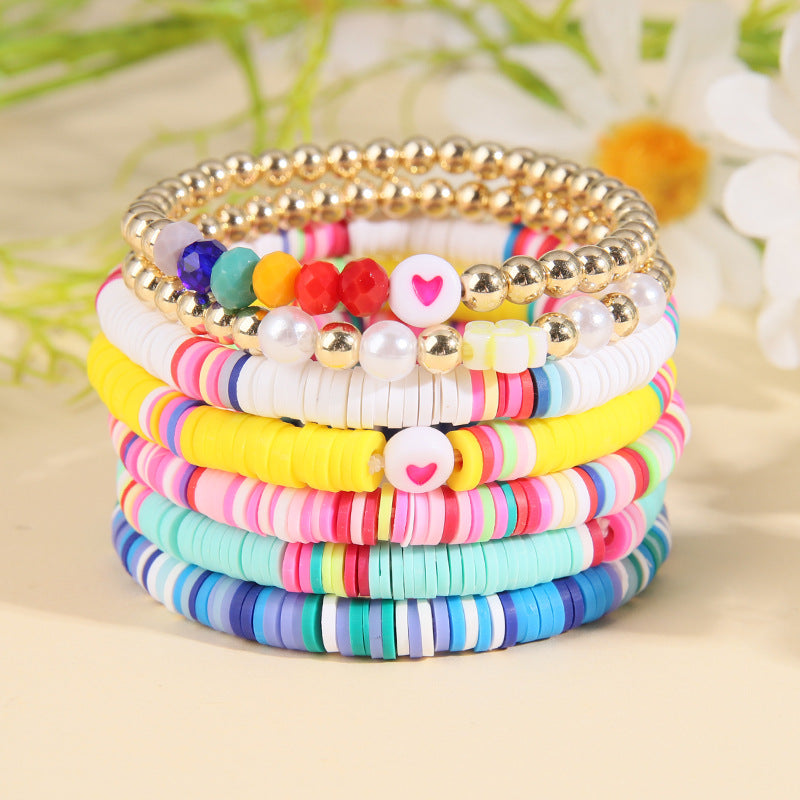 Wholesale Bohemian Style Retro Stretch Line Love Smiley Polymer Clay Bracelet Set ACC-BT-Zhey002