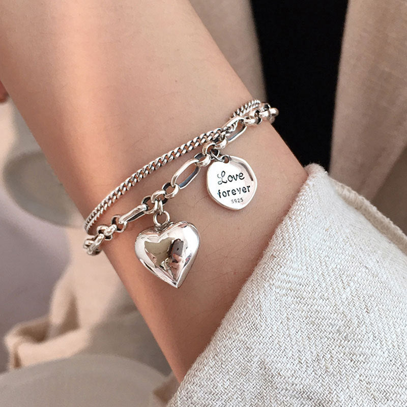 Wholesale  925 sterling silver heart letter double-layer bracelet