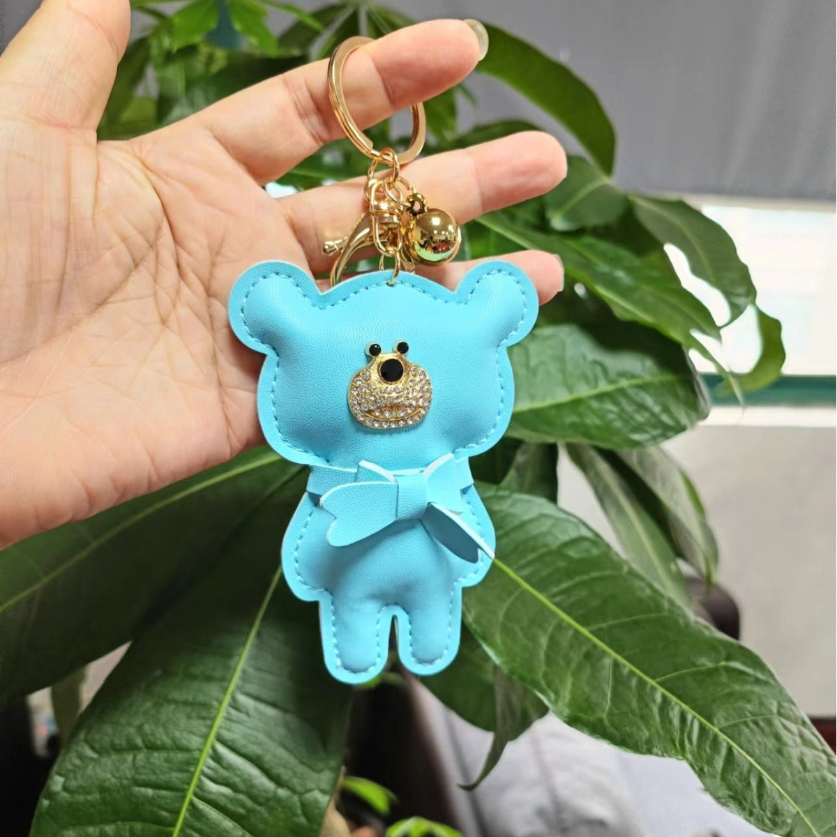 Wholesale Chic European Style Red Leather Bow Bear Keychain Animal Keyring Pendant Bag Charm Gift