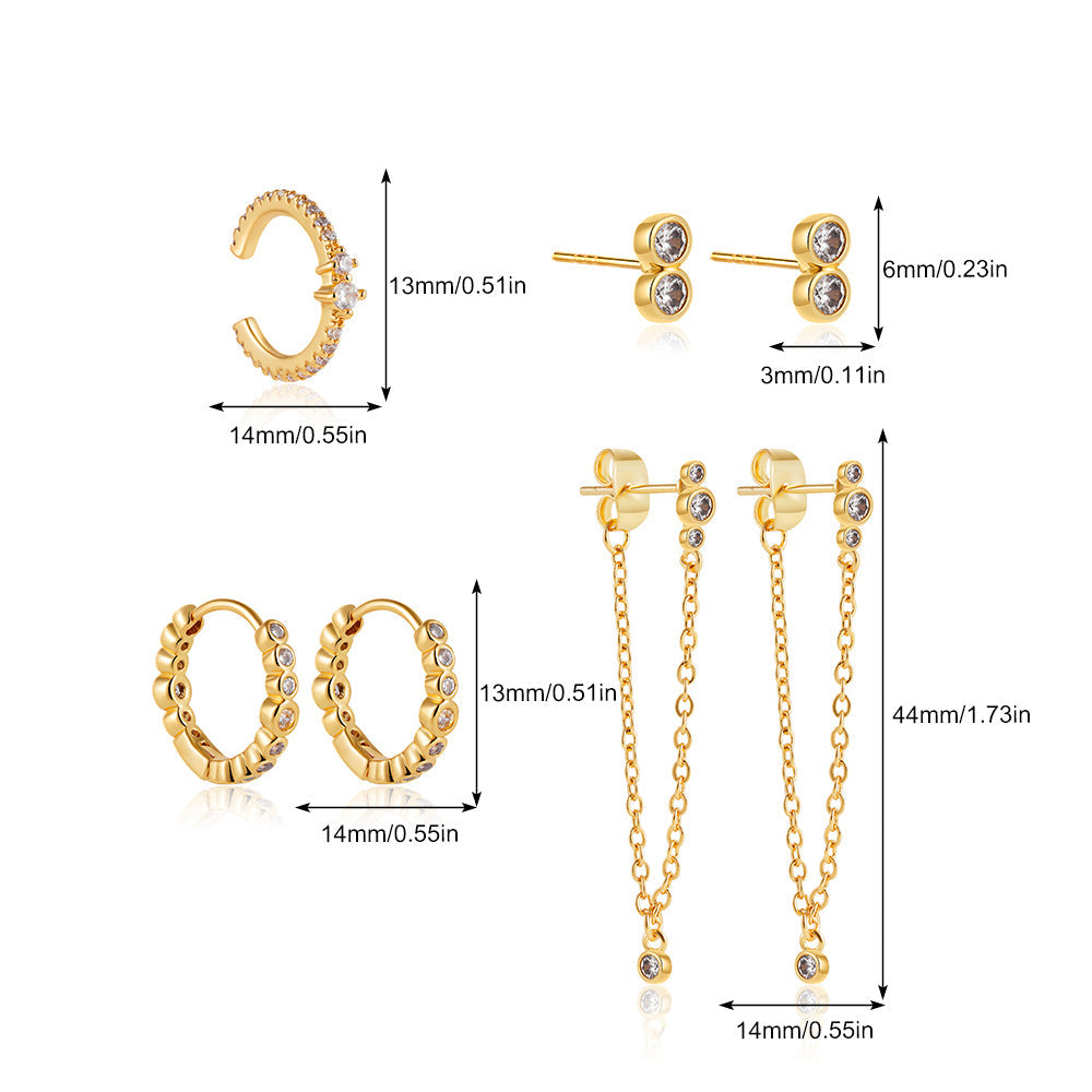 Wholesale 18K gold simple temperament inlaid zircon earrings
