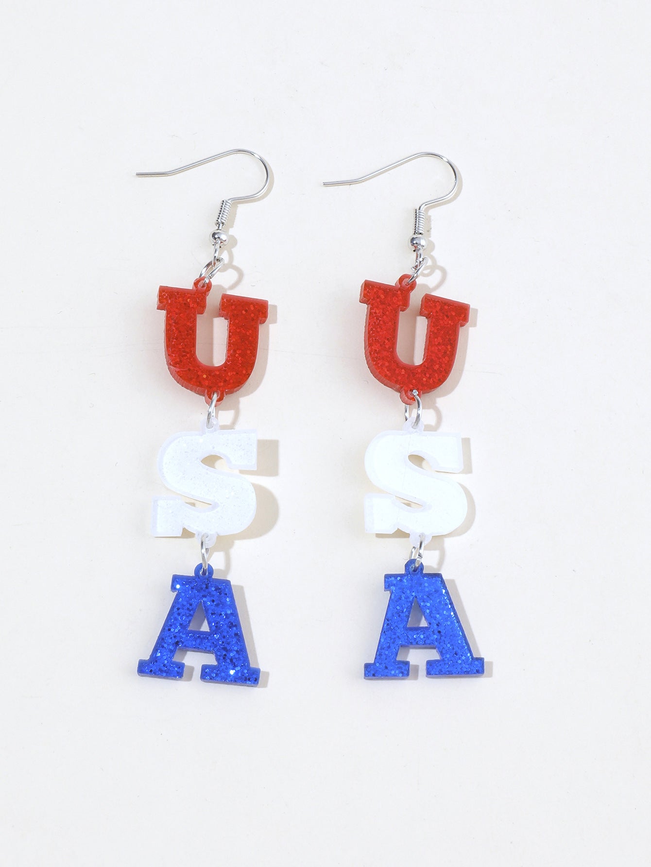 Wholesale  Independence Day Red White Blue Tricolor Geometric Spray Paint Stars Acrylic Wooden Women's Tassel Earrings