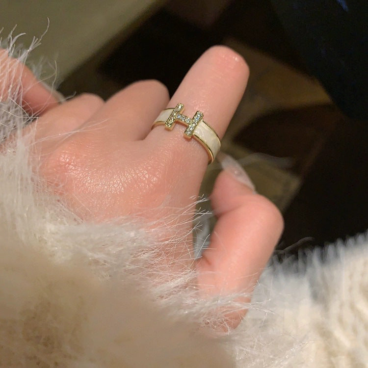 Wholesale Letter Light Luxury Enamel Micro-inlaid Ring ACCVIP-RS-Chuyu001