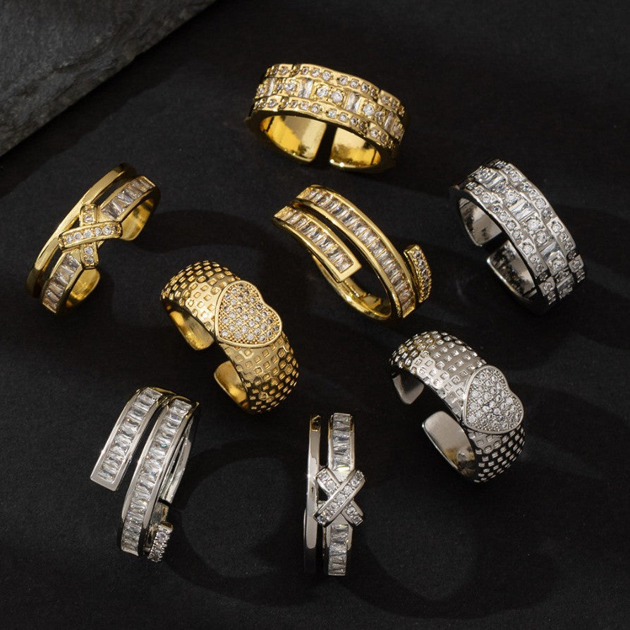 Wholesale European Chic Zircon Ring Adjustable Copper Band Stylish Women S Jewelry Accessory For Boutique Resale
