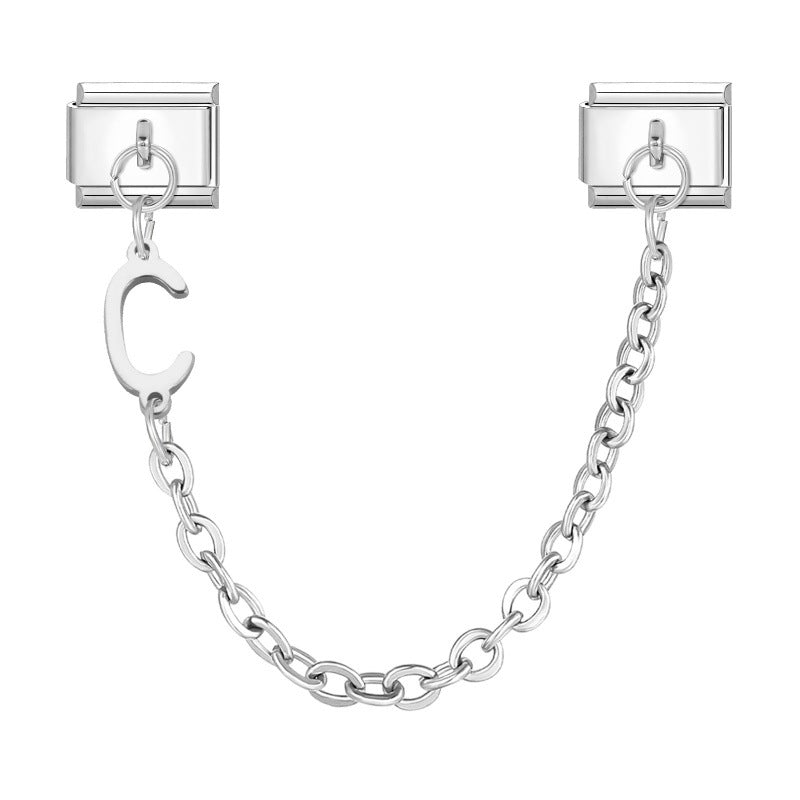 Wholesale Steel Color Letter Double Pendant DIY Fashion Italian Exquisite Creative Retro Module Bracelet Accessories Jewelry