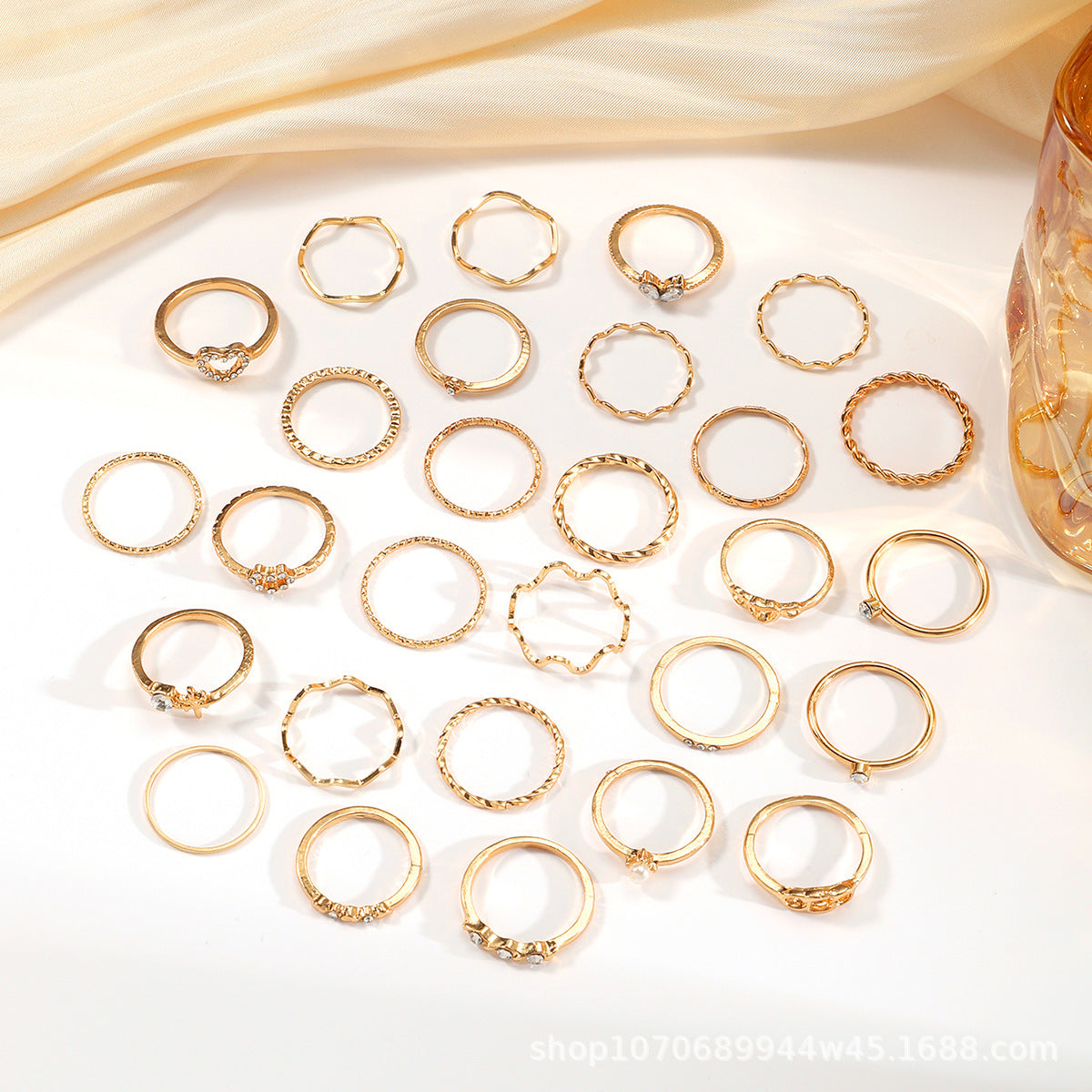 Wholesale Chic Geometric Heart Shaped Women S Stacking Ring Set 28 Piece Gold Tone Alloy Fashion Jewelry Everyday Wear