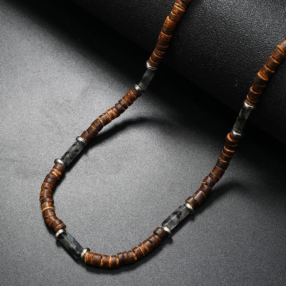 Wholesale Vintage Bohemian Summer Brown nut Shell Wood Bead Natural Stone Necklace for Men