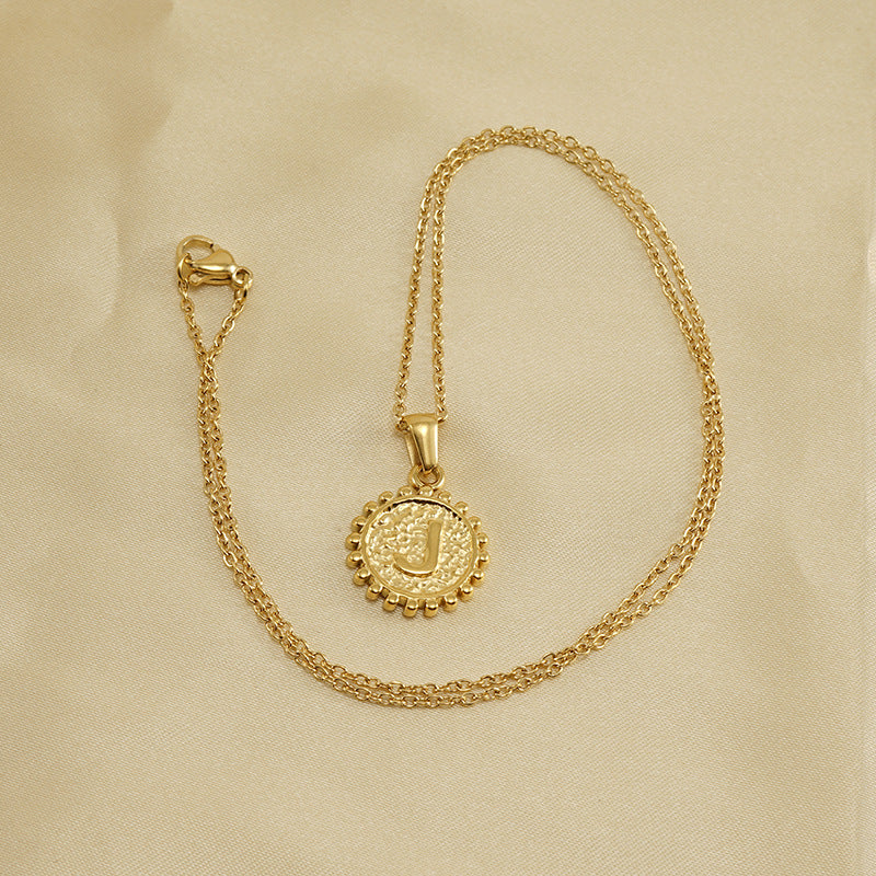 Wholesale Stainless steel  Golden Round English Letter Necklace